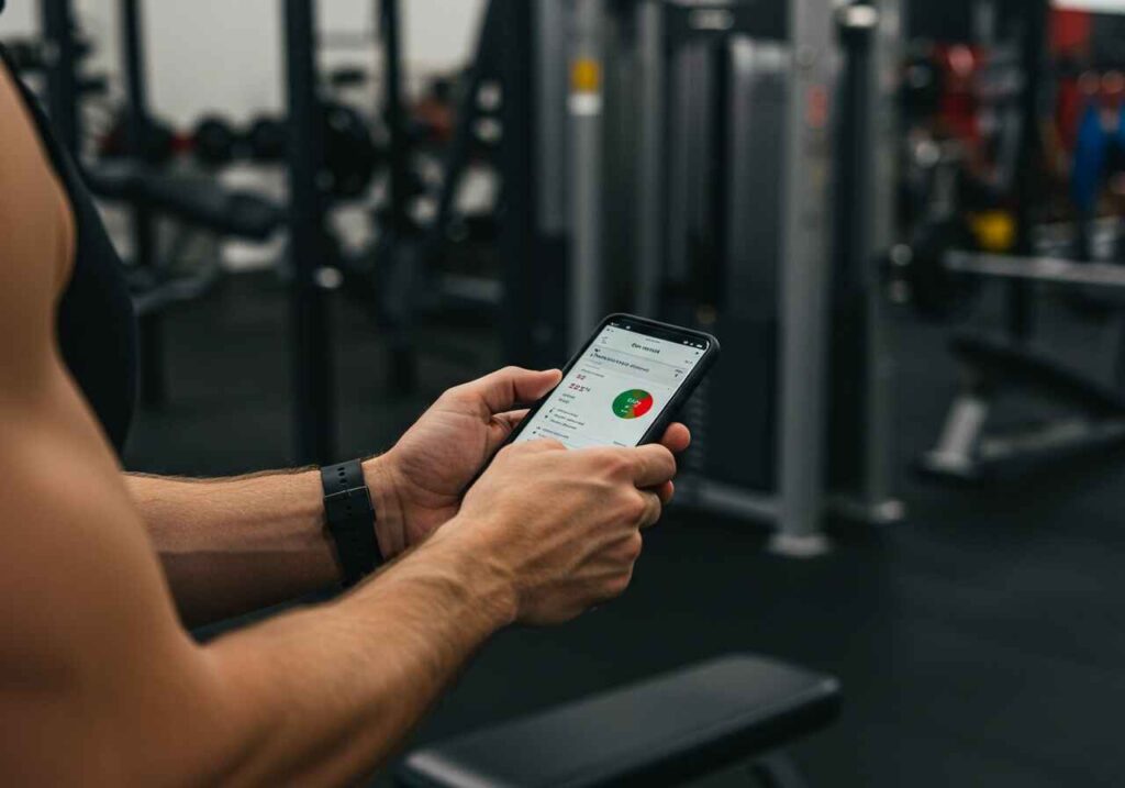 A diligent athlete tracking their progress using a workout log, an essential part of a program based on 1RM percentages for training.